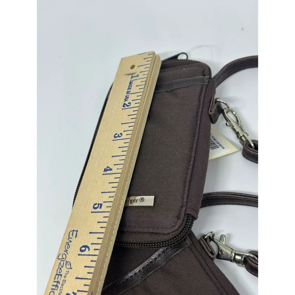 NWT Longaberger Brown Wristlet Strap Wallet Set 2 Homestead Logo Zip Travel Size